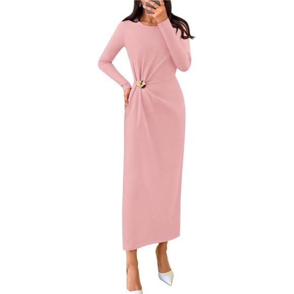 Women's Bodycon Dress Elegant, Maxi Dress Pink - Picture 1 of 6